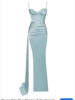 Miss Circle Elayna Pale Blue Strappy Satin Corset High Slit Gown